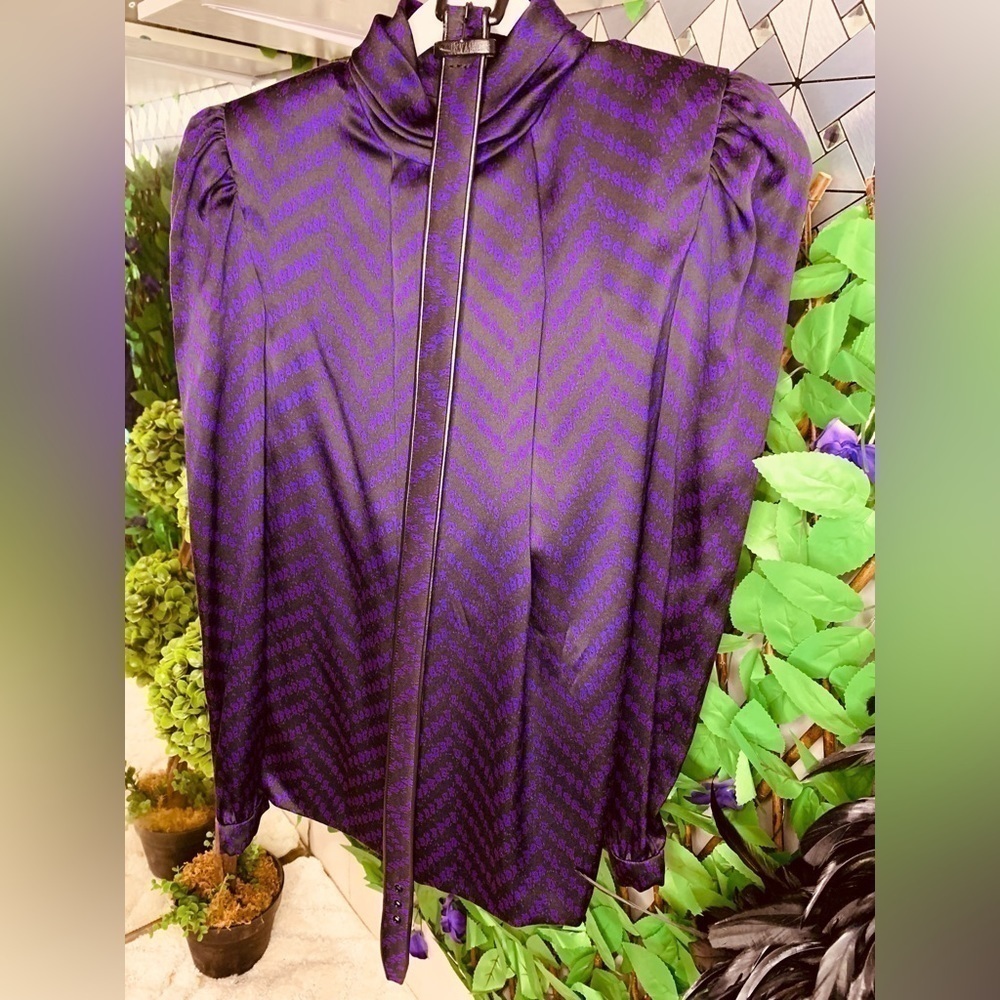 Carolina Herrera 100% Silk Matching set Skirt, Jacket Belt Plum/Midnight - Picture 3 of 16